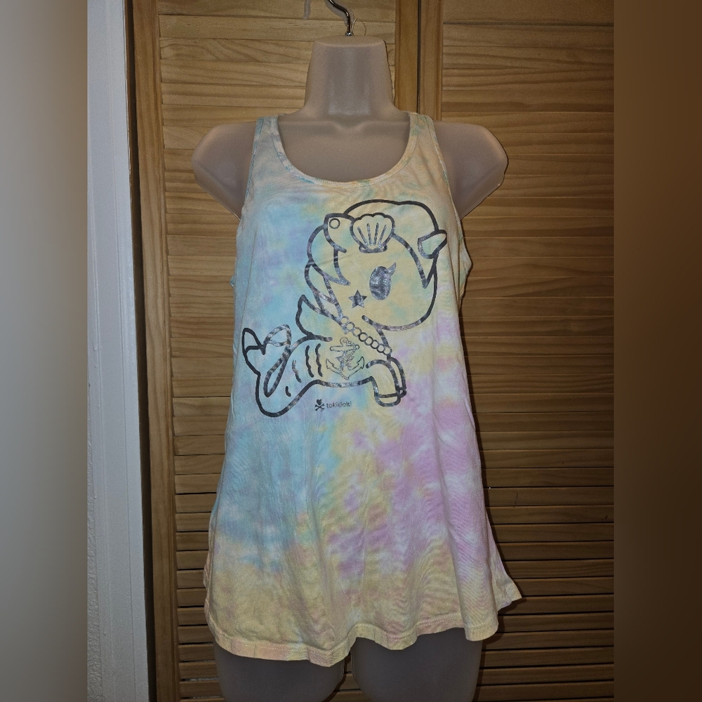 Tie-Dye Tank Top with Unicorn Fish Graphic